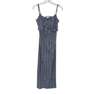 Striped Blue & White Long Maxi Dress w/Thigh Slit, Bow and Cut-Out - Size XL
